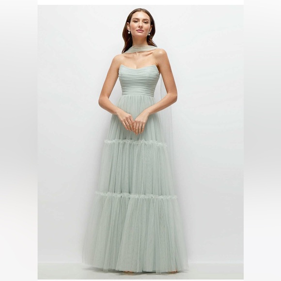 Dessy Collection Soft Green Strapless Dress - Picture 1 of 3